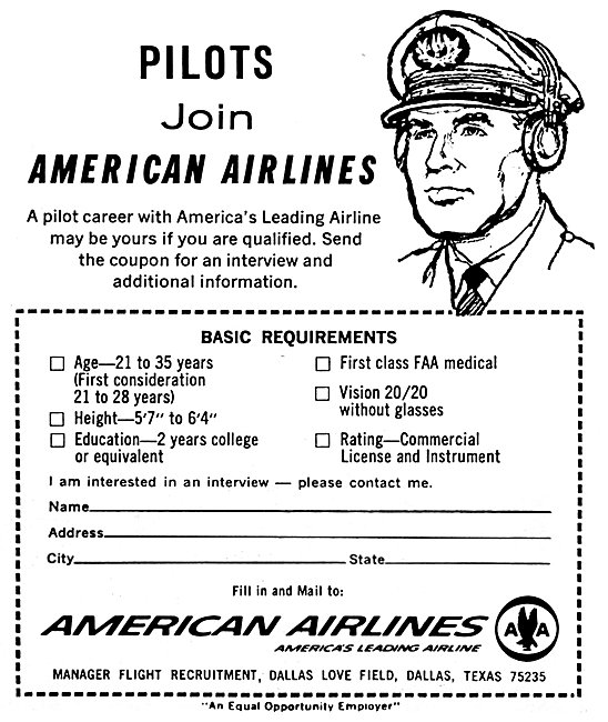 American Airlines Pilot Recruitment Advert 1964                  