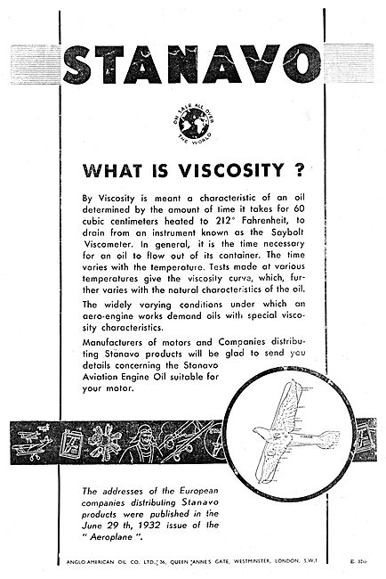Anglo-American Oil Co - Stanavo  Aircraft Fuels & Oils           
