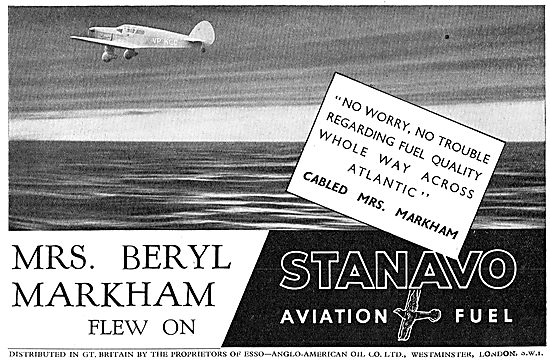 Stanavo Aviation Fuels & Oils - Beryl Markham                    