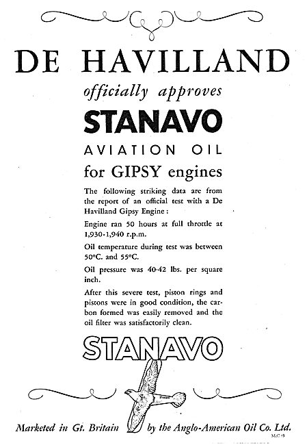 Anglo-American Oil Co - Stanavo Aero Engine Oils                 