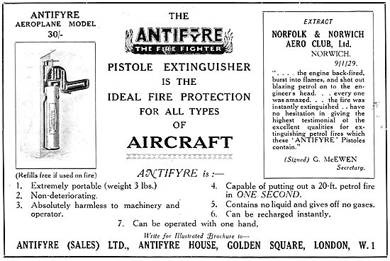 Antifyre Pistole Aircraft Fire Extinguisher 1929                 