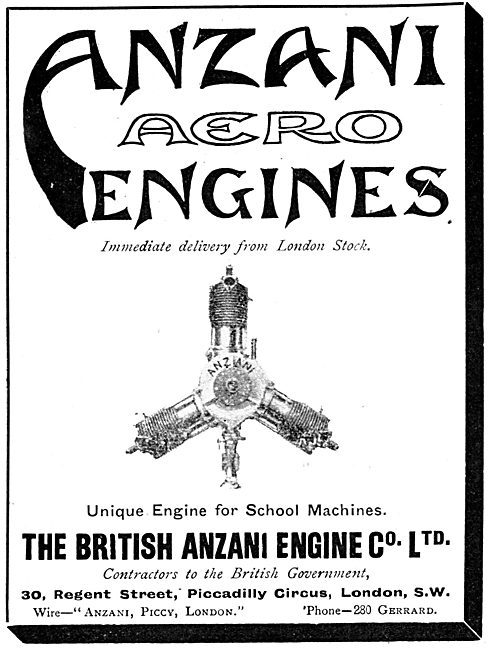 British Anzani 30 H.P. 3 Cylinder Aero Engines                   