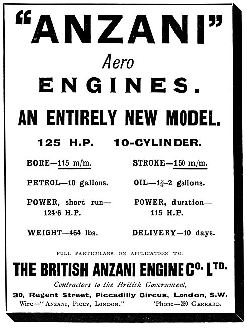 British Anzani 125 H.P. 10 Cylinder Aero Engines                 