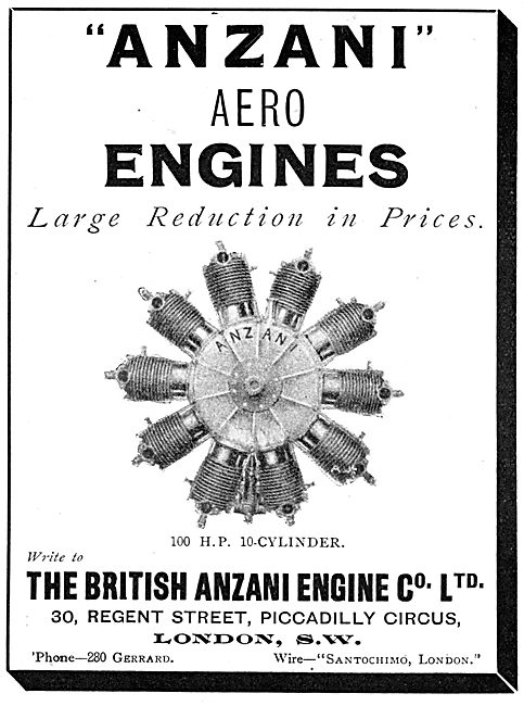 British Anzani 100 H.P. 10 Cylinder Aeroplane Engine             