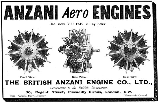 British Anzani 200 H.P. 20 Cylinder Aero Engines 1913            