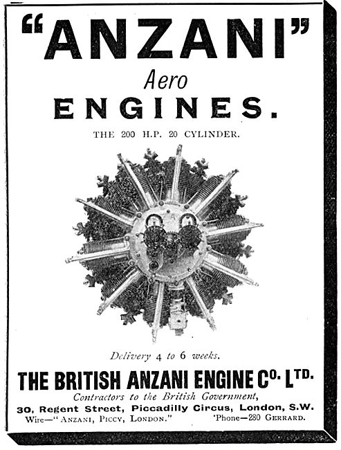 British Anzani 200 H.P. 20 Cylinder Aeroplane Engines            