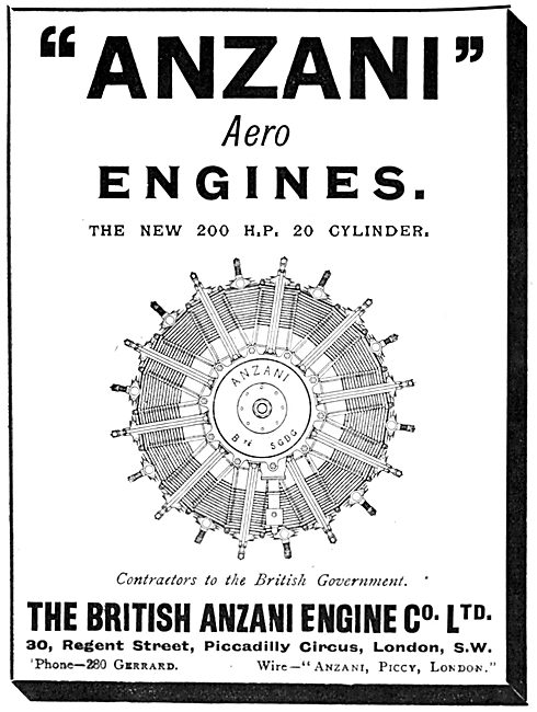 British Anzani 200 H.P. 20 Cylinder Aircraft Engines             