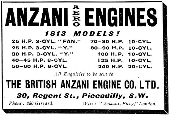 The 1913 British Anzani Aero Engine Product range                