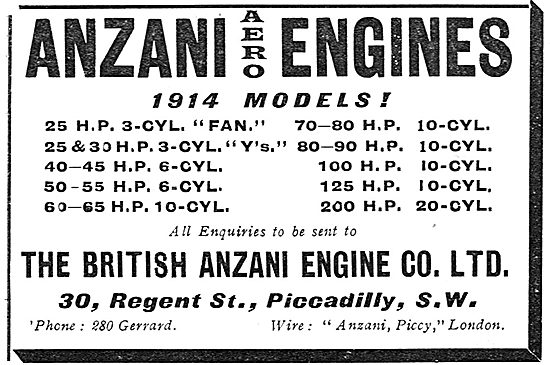 British Anzani Aero Engines - 1914 Models                        