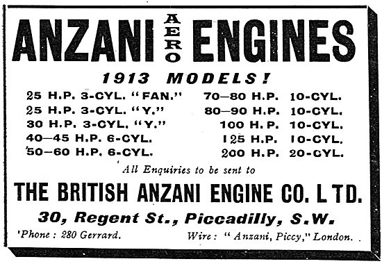 British Anzani Aero Engines - 1913 Models                        