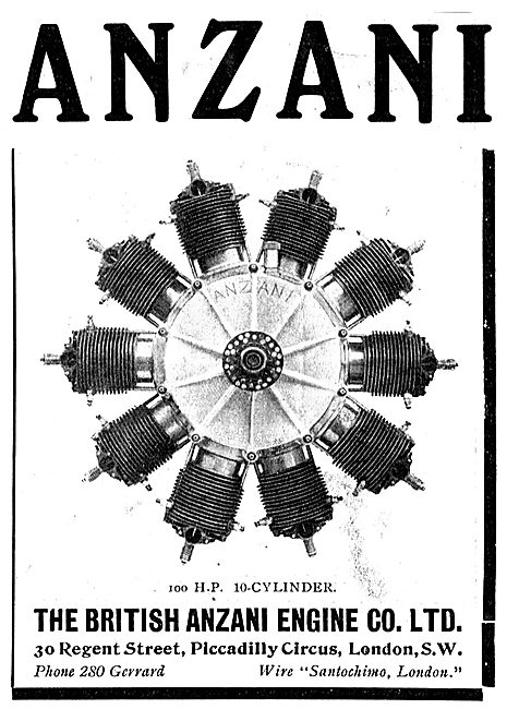 The British Anzani 100 HP 10 Cylinder Aero Engine                
