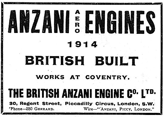 British Built Anzani Aero Engines Coventry- 1914 Models          