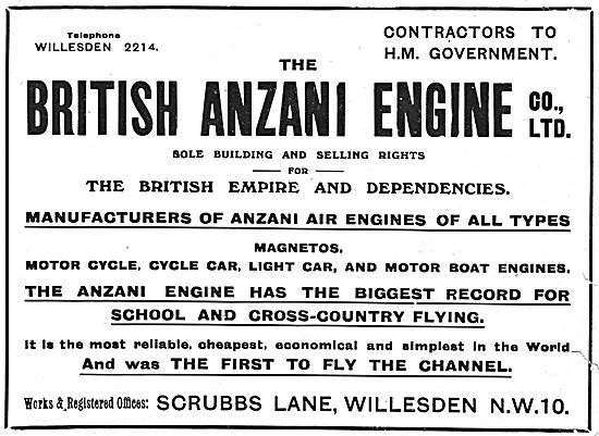 British Anzani Aero Engines, Magnetos & Motor Car Engines        