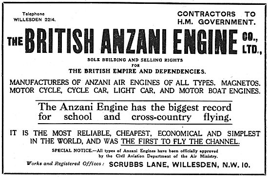 Anzani Aero Engines For School & Cross Country Machines          