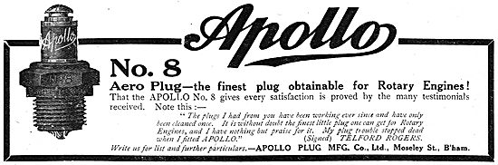 Apollo Sparking Plug. No 8 Aero Plug Suitable For Rotary Engines 