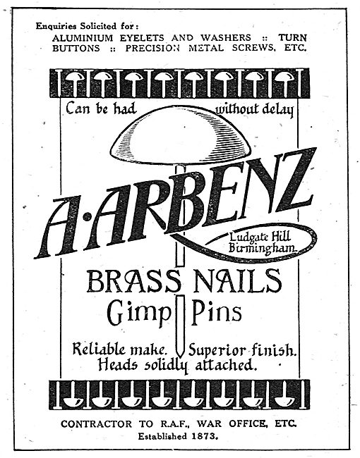 A. Arbenz - Brass Nails & Gimp Pins For Aeroplane Use            