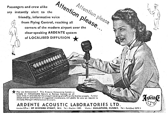 Ardente Acoustic Public Address Systems. 1947 Advert             