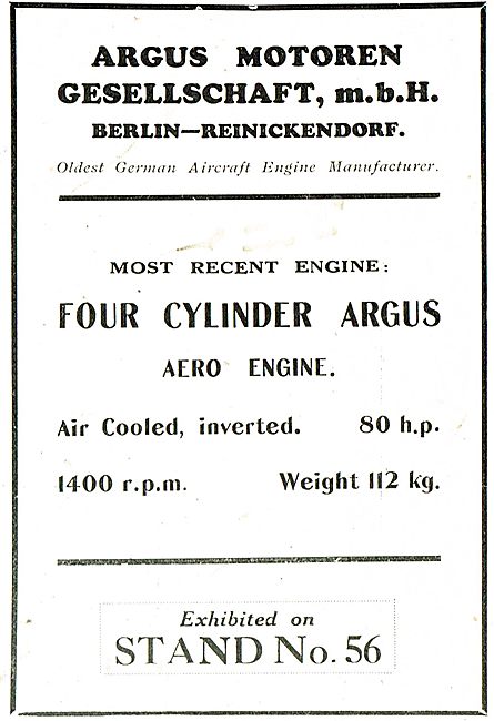 Argus 80 HP 4 Cylinder Inverted, Air Cooled Aero Engine          