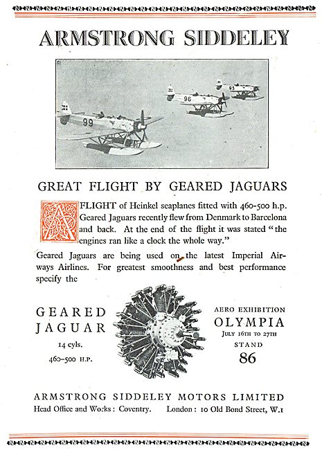 A Great Flight By Geared Jaguar Powered Heinkel Seaplanes        