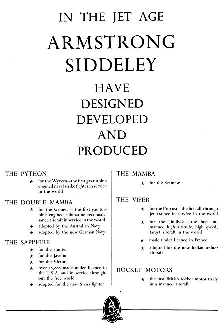 Armstrong Siddeley  Aero Engines 1957                            