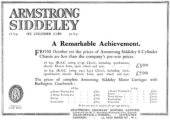 Armstrong Siddeley Motor Cars 1922                               