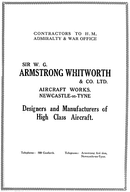 Armstrong Whitworth Aircraft 1916                                