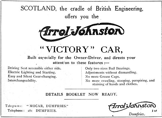 Arrol-Johnston Motor Cars. 1919                                  