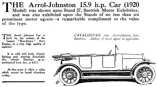 Arrol Johnston Motor Cars. 1920. 15.9 HP                         