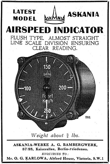 Askania Aircraft Airspeed Indicator                              