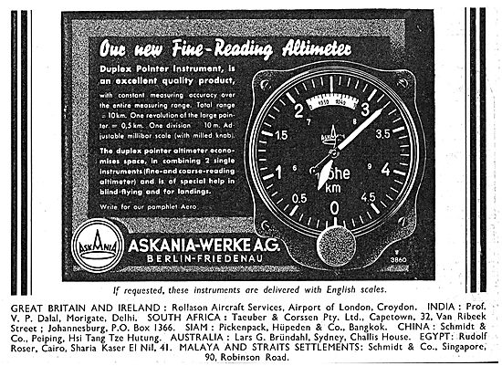  Askania Flight Instruments - Fine Reading Altimeter             