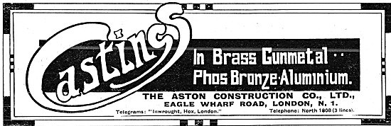 The Aston Construction Company. Castings In Brass Gunmetal       