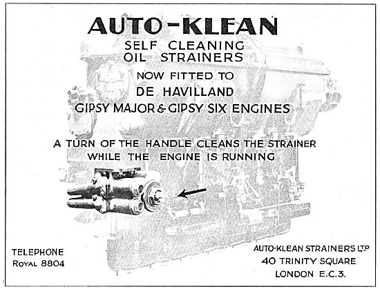 Auto-Klean Self Cleaning Oil Strainers Fitted To DH Aero Engines 