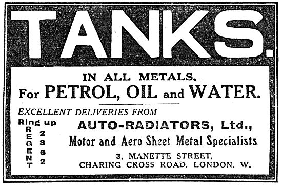 Auto-Radiators Ltd. Aeroplane Petrol, Oil & Water Tanks          