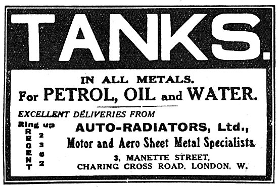 Auto-Radiators Ltd. Aeroplane Petrol, Oil & Water Tanks          