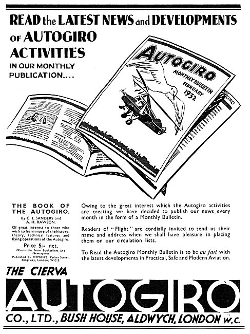 Cierva Autogiro - Autogiro Monthly Bulletin 1932                 