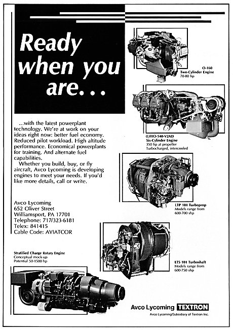 Textron Avco Lycoming Aero Engines                               