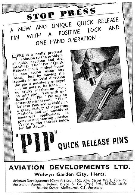 Avdel Aviation Developments PIP Quick Release Pins 1943          