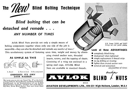 Aviation Developments. Pip-Pins, Avlok Nuts, Eyelets, Jo-Bolts   