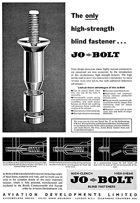 Aviation Developments. Pip-Pins, Avlok Nuts, Eyelets, Jo-Bolts   