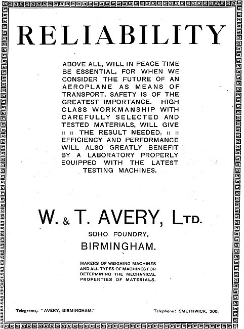 Avery Weighing Machines - 1918 Advert                            