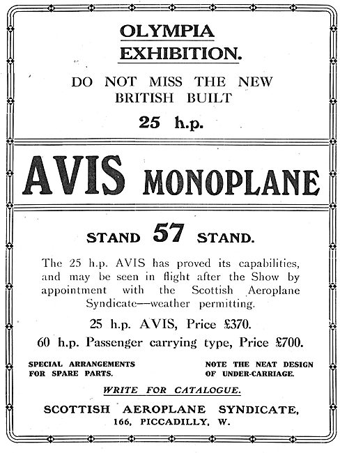 Avis Monoplane 60 HP Passenger Carrying Type                     