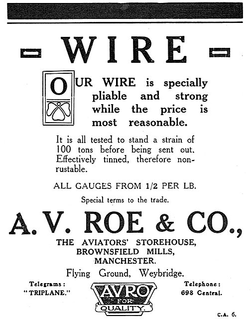 Avro - Aviators Storehouse : Wire For Aircraft                   
