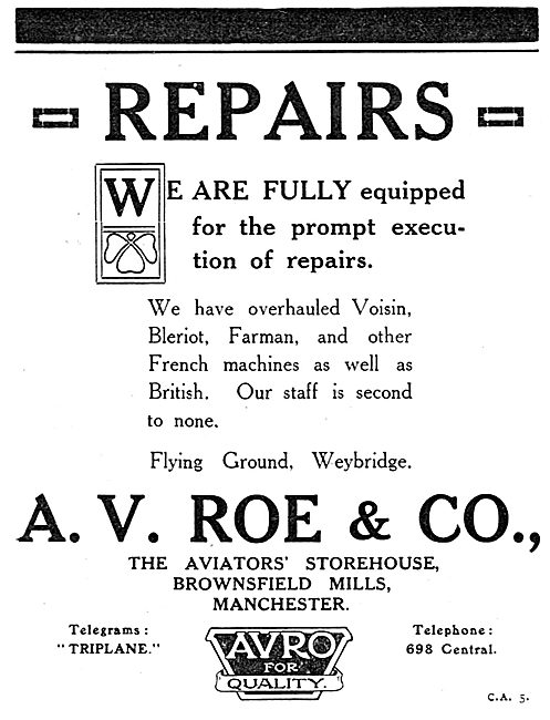 Avro - A.V.Roe & Co - Aircraft Repairs Weybridge                 