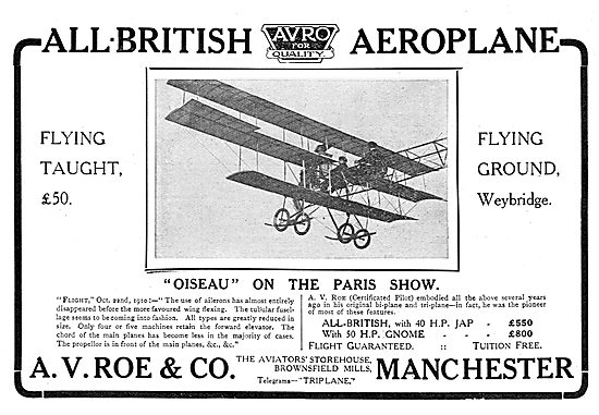 Avro - A.V.Roe & Co Aircraft - Oiseau On The Paris Show          