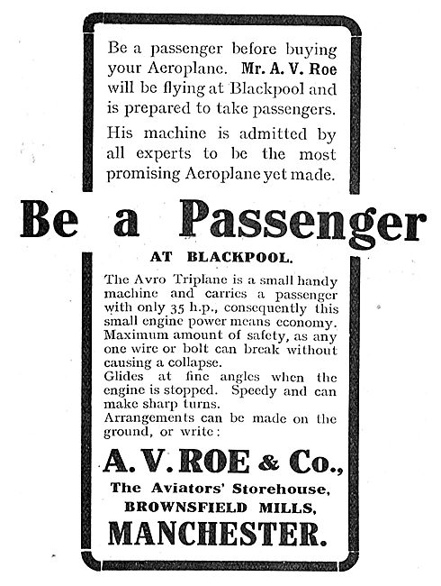 Be A  Passenger With Mr A.V.Roe Before Buying Your Avro Aeroplane