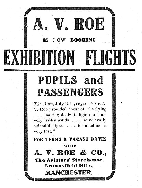 Mr A.V.Roe Is Now Booking Exhibition Flights In His Avro         