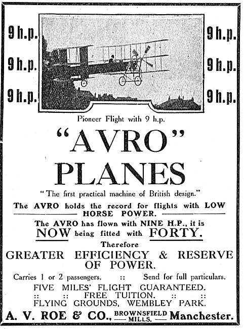 Avro Aeroplanes  - The First Practical Machine Of British Design 