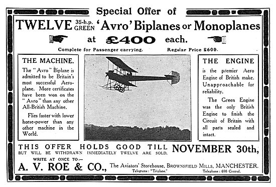 Avro Biplane - Avro Monoplane - 1911                             