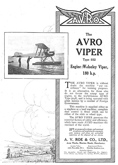 Avro Viper Type 552. Engine: Wolseley Viper 180 HP.              