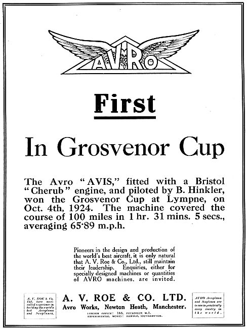 Avro Avis First In Grosvenor Cup                                 